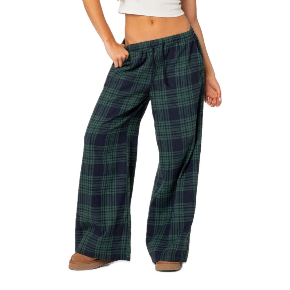 Edikted Lounge Plaid Wide Leg Pants